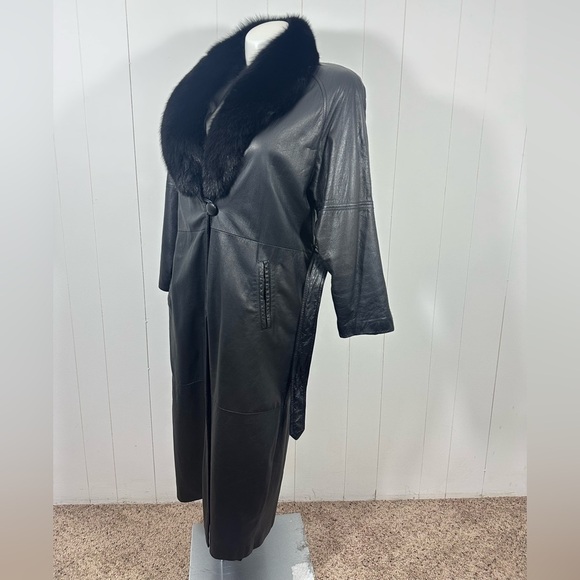 VTG Katie Full Length Womens Sz M Soft Leather Coat With Fox Lined Collar Belted - Picture 7 of 16